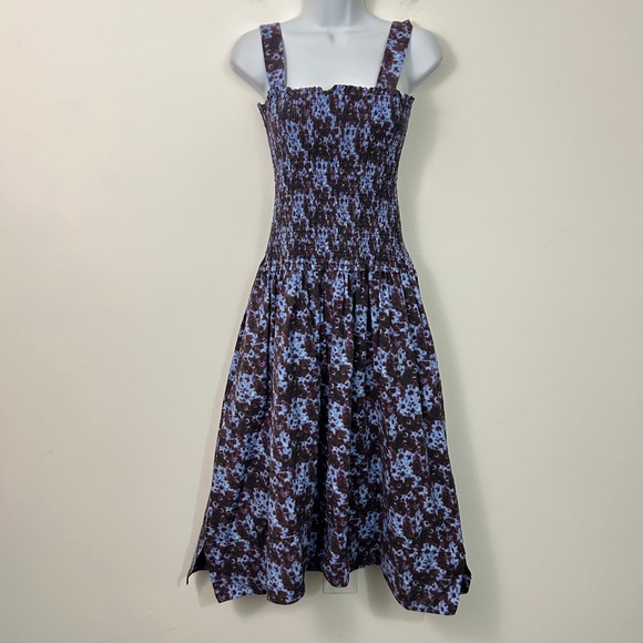 Proenza Schouler White Label Dresses & Skirts - Proenza Schouler White Label Blue Burgundy Smocked Cotton Midi Dress‎ Size 12